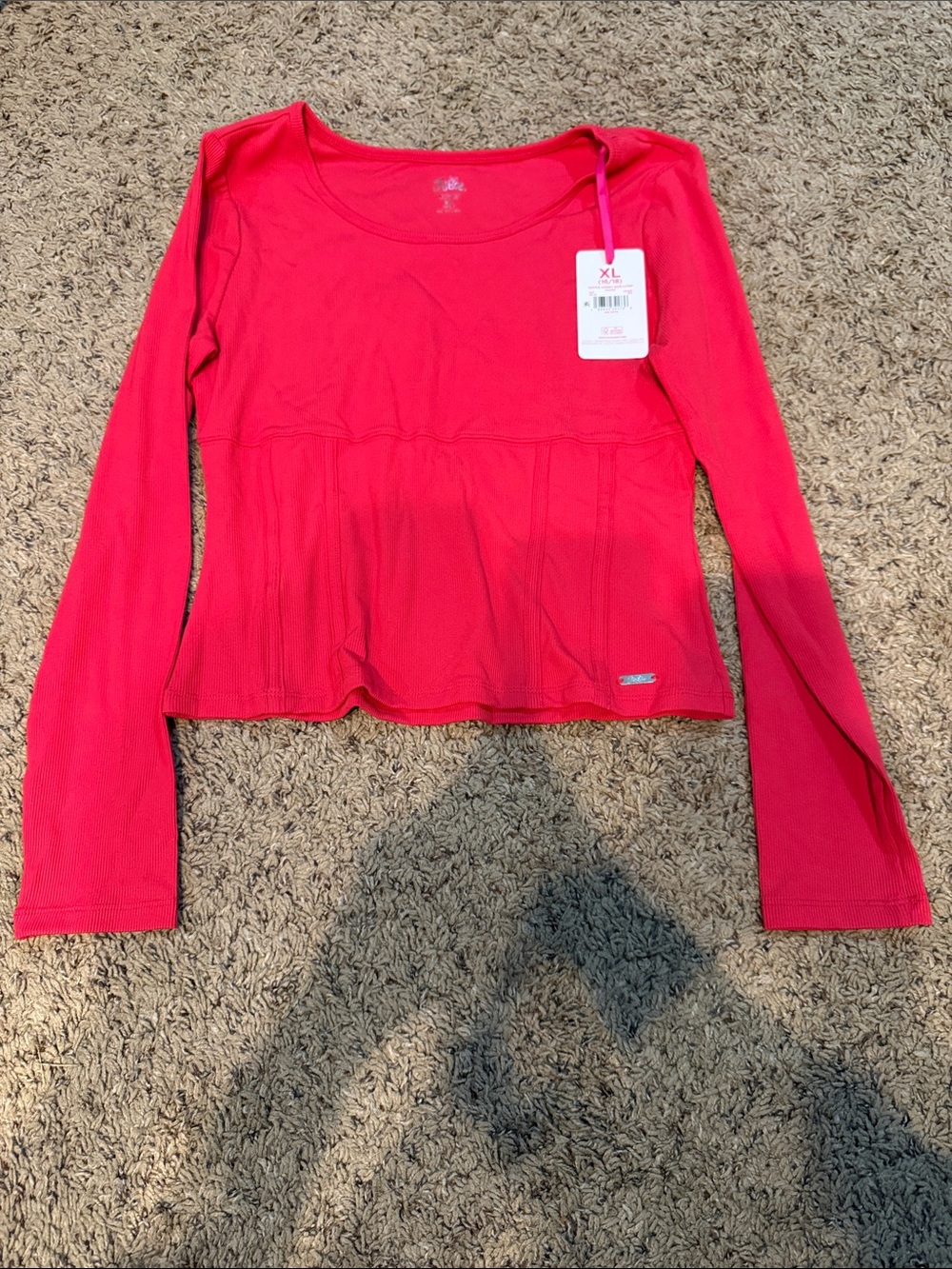 Justice Long-Sleeve Peplum Top - Bright Pink